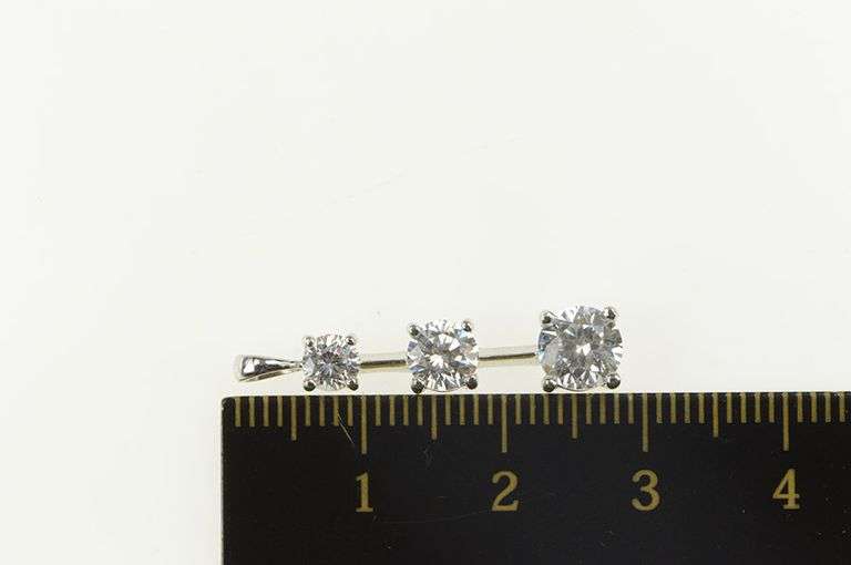 10K White Gold Tiered Graduated Cubic Zirconia Journey Pendant