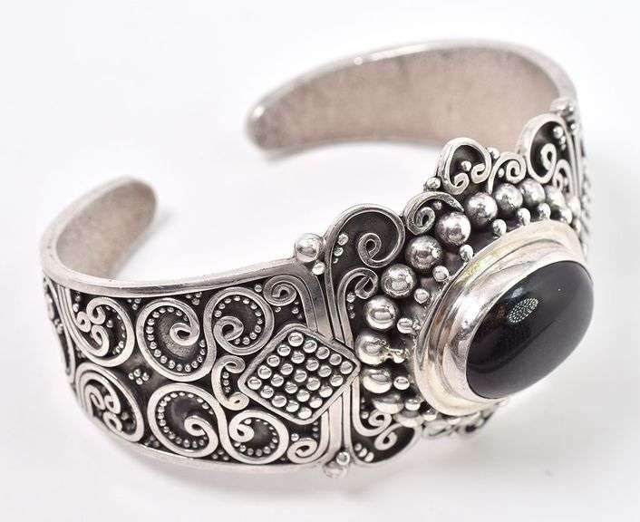 Fantastic Black Onyx Cuff Bracelet in Sterling Silver