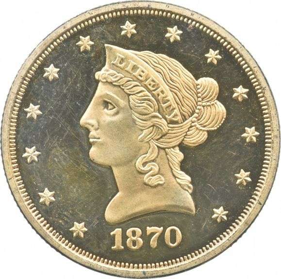 1870-CC $10 Liberty Head Gold Eagle 1/2 Oz Marked Copy .999 Fine Round
