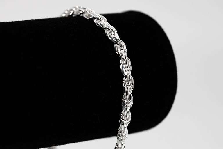 Sterling Silver Diamond-Cut Rope Chain 3.7mm Solid 925 Italy New Bracelet 7"