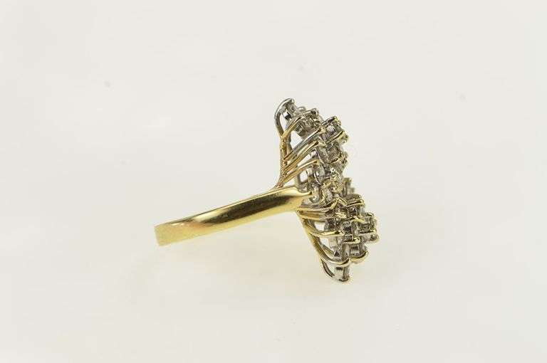 14K Yellow Gold 2.50 Ctw Diamond Cluster Vintage Cocktail Ring