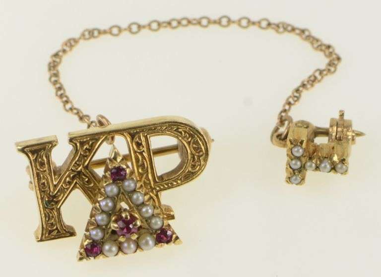 10K Yellow Gold Kappa Rho Delta Seed Pearl Victorian Charm/Pendant