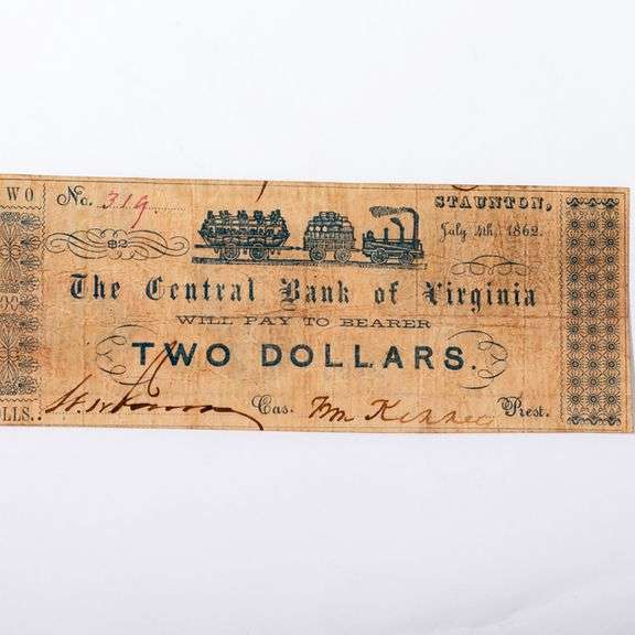 Scarce Central Bank of Staunton Va $2 Note
