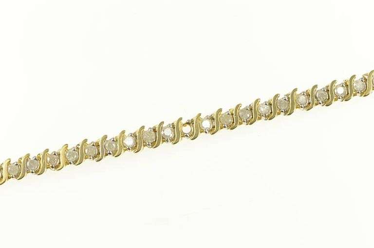 14K Yellow Gold 1.50 Ctw Diamond Wavy Link Classic Tennis Bracelet