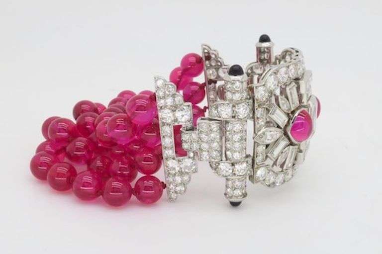 Art Deco 18.04CTW Diamond & Ruby Bracelet
