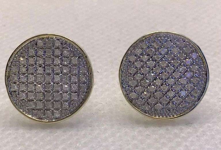 10K YELLOW GOLD ROUND PAVE DIAMOND STUDS
