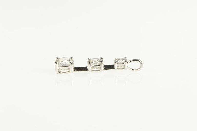 10K White Gold Tiered Graduated Cubic Zirconia Journey Pendant