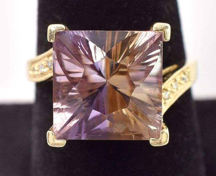 Giant 14K Yellow Gold Ametrine and Diamond Ring