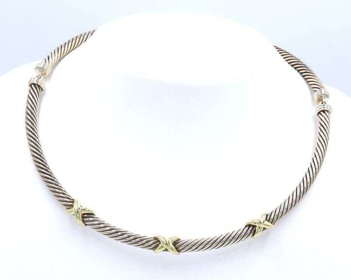 925 Sterling silver two tone X cable collar necklace