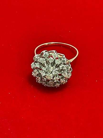 CERTIFIED 14K GOLD DIAMOND DOME CLUSTER RING