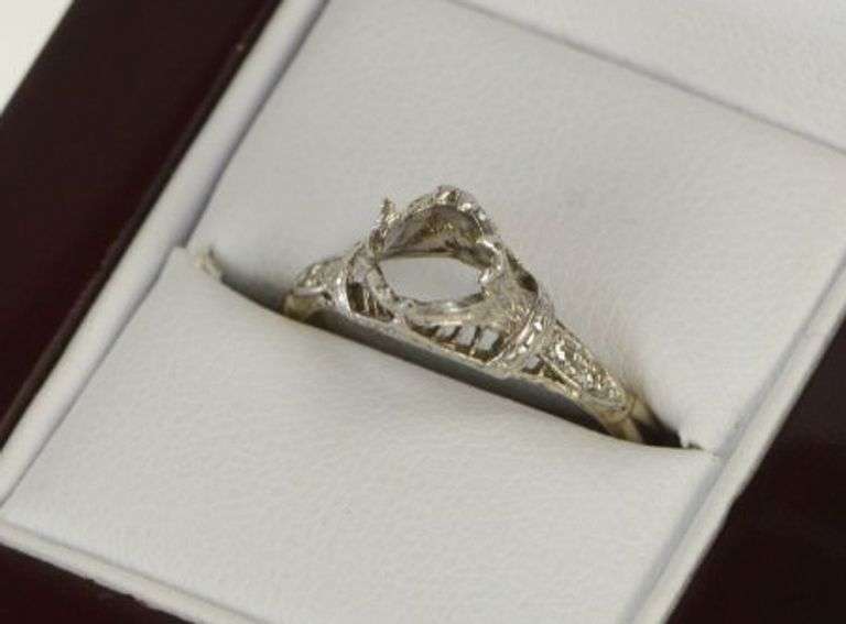 14K Yellow Gold Art Deco Filigree Engagement Setting Ring