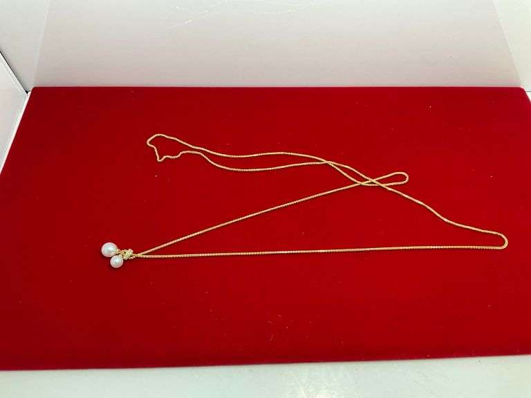 BRAND NEW 14K YELLOW GOLD DIAMOND AND PEARL BOLO NECKLACE