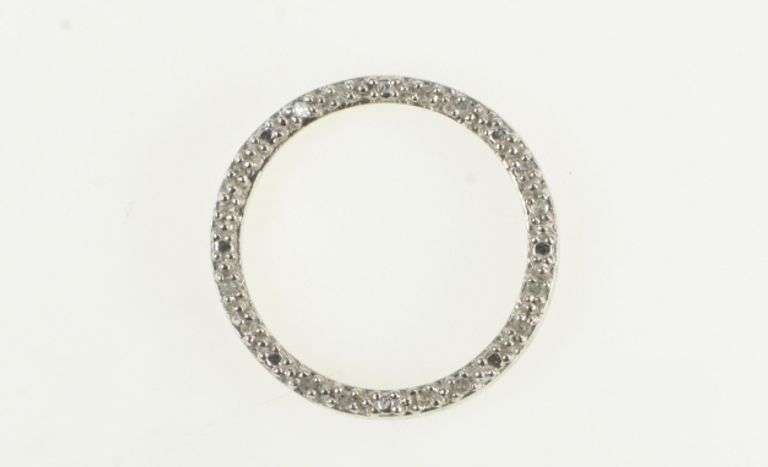 10K White Gold Diamond Circle Journey Symbol Vintage Pendant