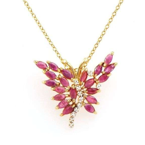 18 Kt Gold Plated Ruby and Diamond Butterfly Pendant