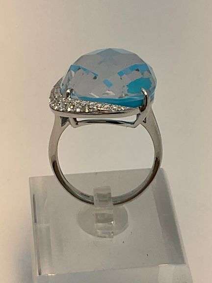CERTIFIED 14K WHITE GOLD DIAMOND AND CRYSTAL RING