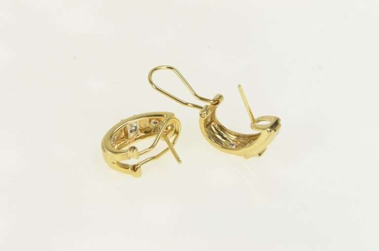 14K Yellow Gold Princess Diamond Oval French Clip Hoop Earrings