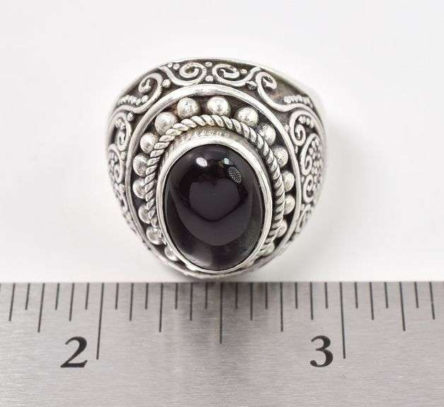 Ancestral Sterling Silver Black Onyx Gemstone Dome Ring
