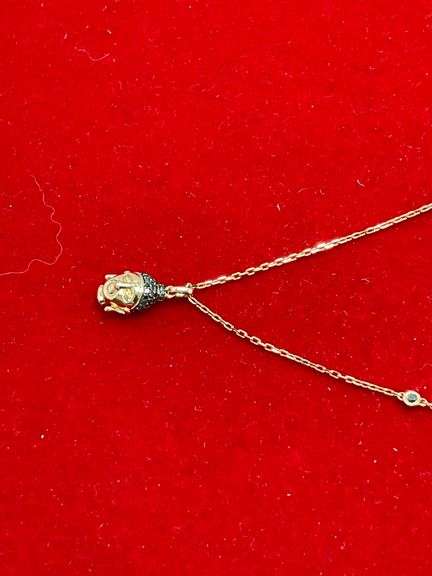 BRAND NEW 14K ROSE GOLD AND DIAMOND STATION NECKLACE WITH DIAMOND THAI BUDHA PENDANT