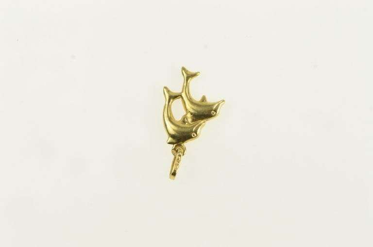 18K Yellow Gold Puffy Jumping Dolphin Vintage Animal Charm/Pendant