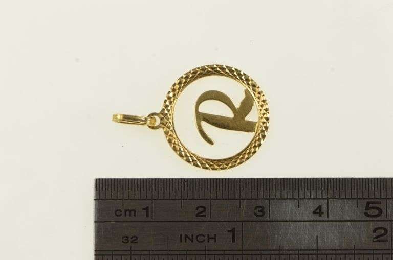 18K Yellow Gold R Cursive Letter Initial Monogram Name Charm/Pendant