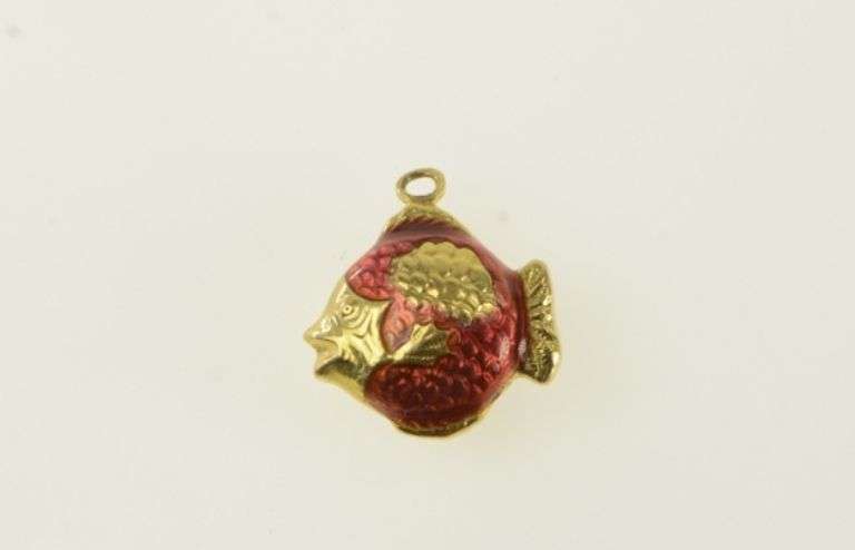 18K Yellow Gold 3D Puffy Enamel Fish Retro Animal Charm/Pendant