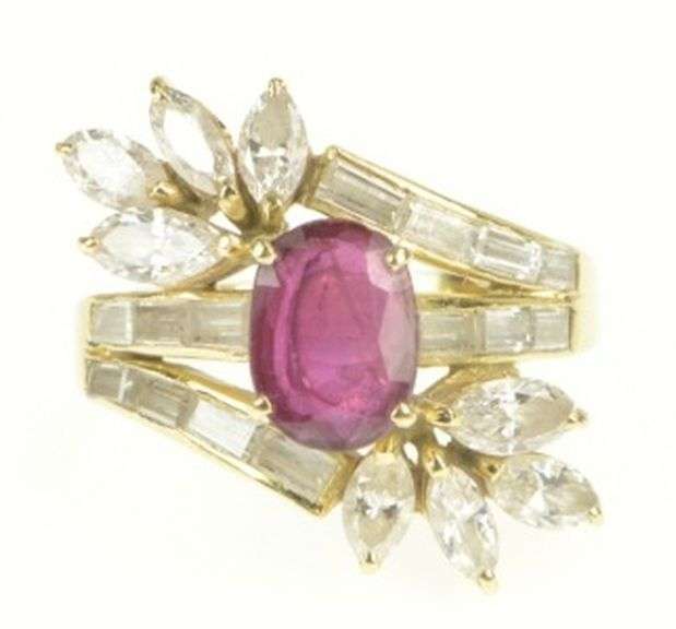 14K Yellow Gold 4.29 Ctw Natural Ruby VVS Diamond Engagement Ring