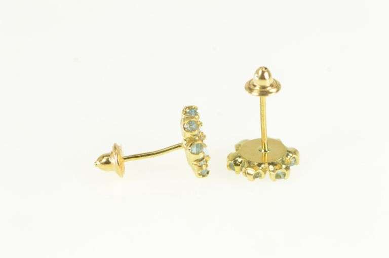 18K Yellow Gold Sim. Blue Topaz Sim. Citrine Flower Cluster Earrings