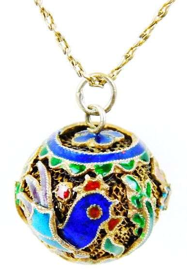 Vintage Chinese Enameled Filigree Ball Necklace