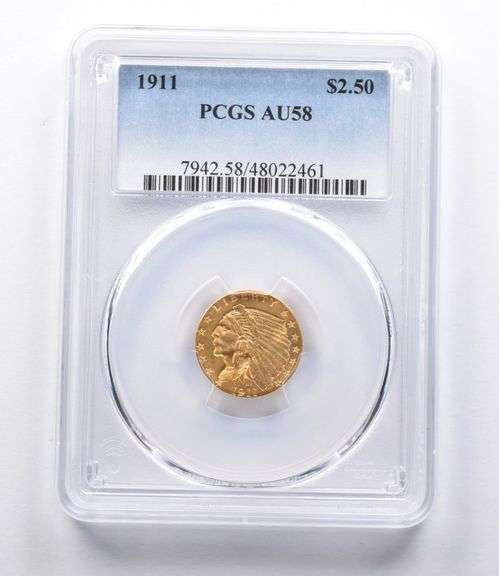 AU58 1911 $2.50 Indian Head Gold Quarter Eagle PCGS