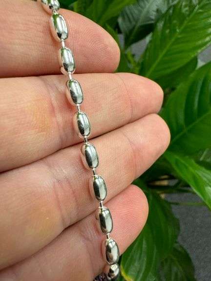 Sterling Silver Italian Oval Ball Bead Chain 4mm 925 Italy Rice Necklace 20"