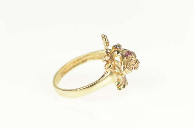 10K Yellow Gold Ruby Eyed Frog Toad Vintage Animal Ring