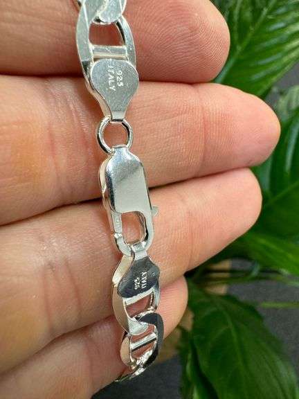 Sterling Silver Flat Marina Link Chain 8.2mm 925 Italy Anchor Mariner Bracelet 10"
