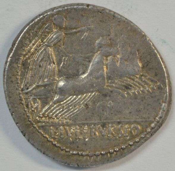 Scarce Roman Republic Silver Denarius of L Julius Bursio, 85 BC