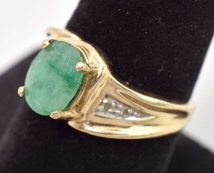 Amazing 10K Yellow Gold Emerald and Diamond Ring