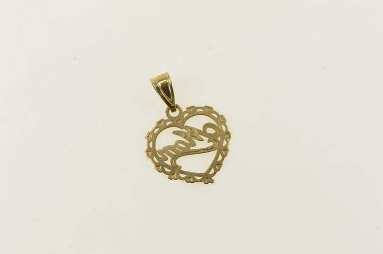 14K Yellow Gold Mom Heart Love Symbol Mother's Day Charm/Pendant