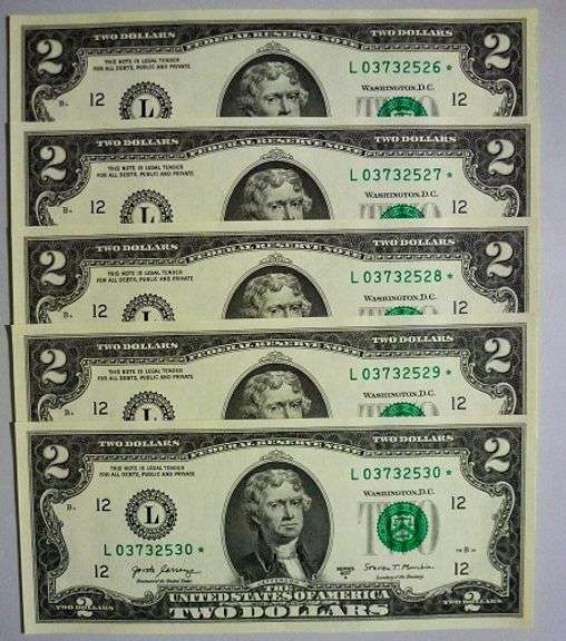 (5) Superb Crisp 2017A $2 Star Notes San Francisco-Consecutive!