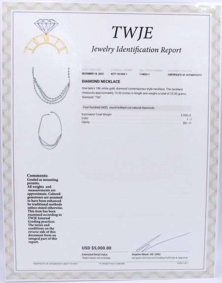 18kt White gold 3.50ctw diamond BIB Style necklace