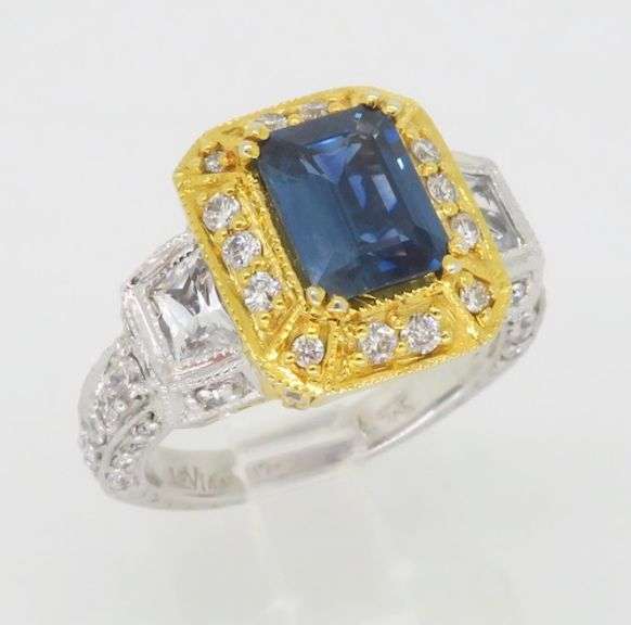 LeVian Blue Sapphire & Diamond Halo Ring