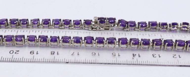 Vintage 925 sterling silver Amethyst tennis necklace