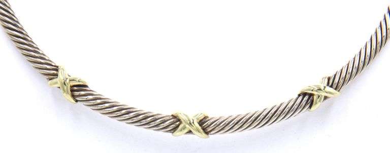 925 Sterling silver two tone X cable collar necklace