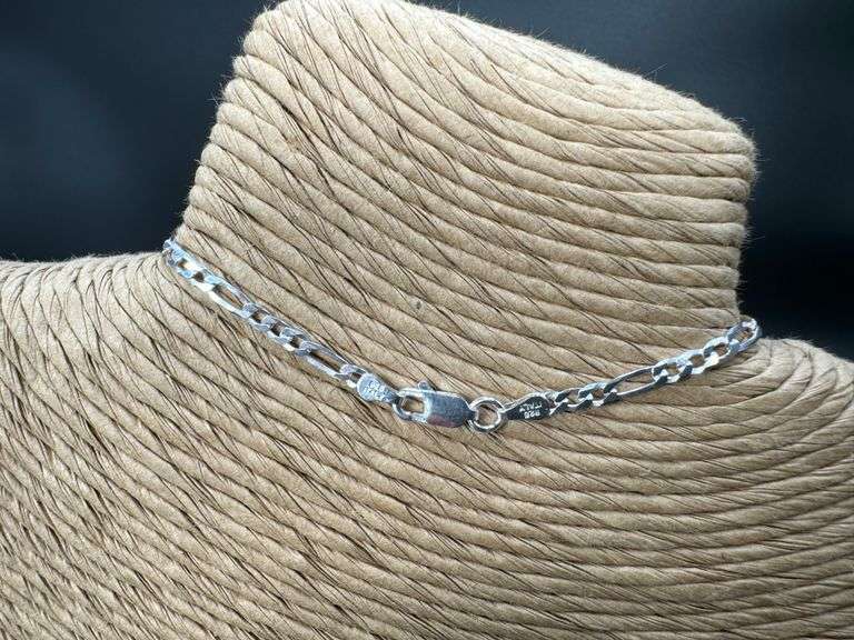 Sterling Silver Diamond-Cut Figaro Link Chain 3.1mm Solid 925 Italy Anklet 9" inch