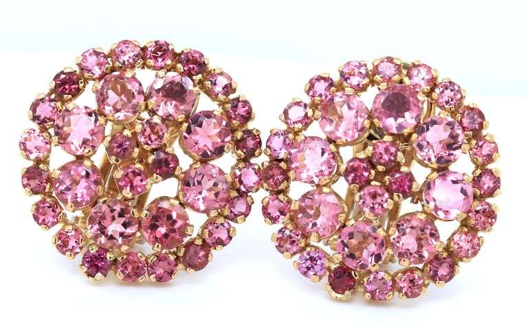 18kt Yellow gold 13ctw pink Tourmaline cluster earrings