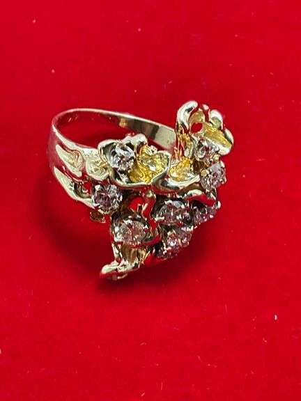 14K GOLD NUGGET RING WITH 1.00 CARAT OF DIAMONDS