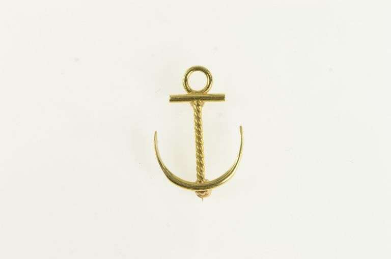 18K Yellow Gold Anchor Sailing Nautical Sailor Boat Pin/Brooch