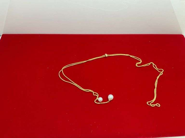 BRAND NEW 14K YELLOW GOLD DIAMOND AND PEARL BOLO NECKLACE