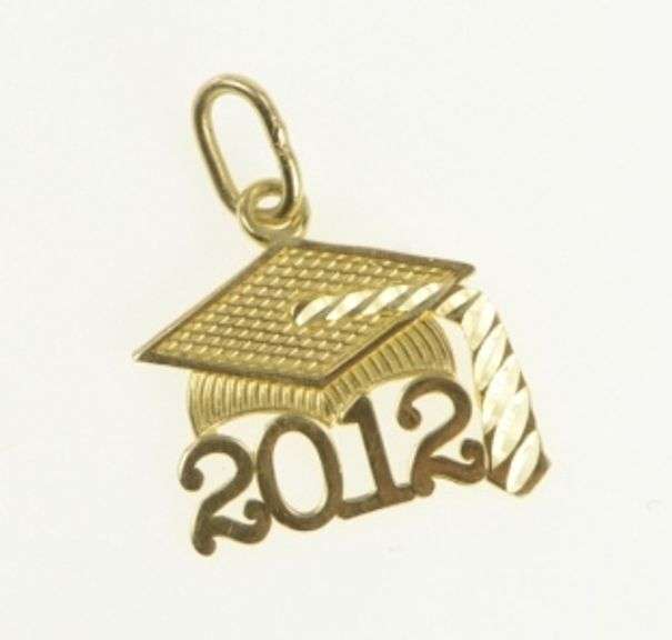 10K Yellow Gold 2012 Cut Out Graduation Cap School Charm/Pendant