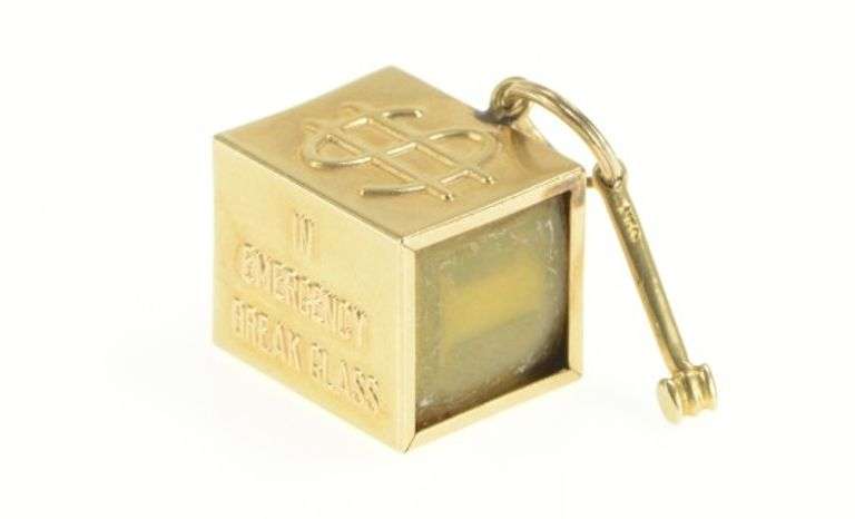 14K Yellow Gold Emergency Money Cash Dollar Bill Hammer Charm/Pendant