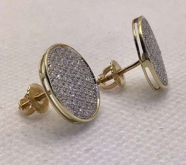 10K YELLOW GOLD ROUND PAVE DIAMOND STUDS