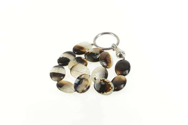 Sterling Silver Oval Agate Stone Hook Loop Statement Necklace