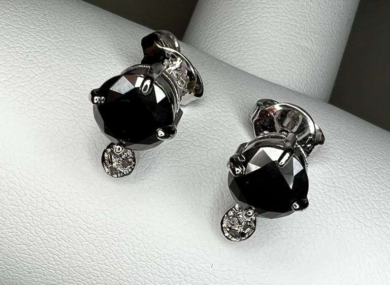 14 Kt Tri-Layered White Gold Plated 4.15 Ctw Black Simulated Diamond Earrings